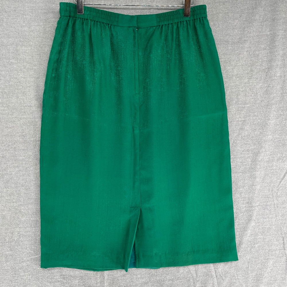 Adrianna Papell VTG Emerald Green 100% Silk Skirt Suit Set Sz 16 Bows Co-Ord 90s - Picture 9 of 14